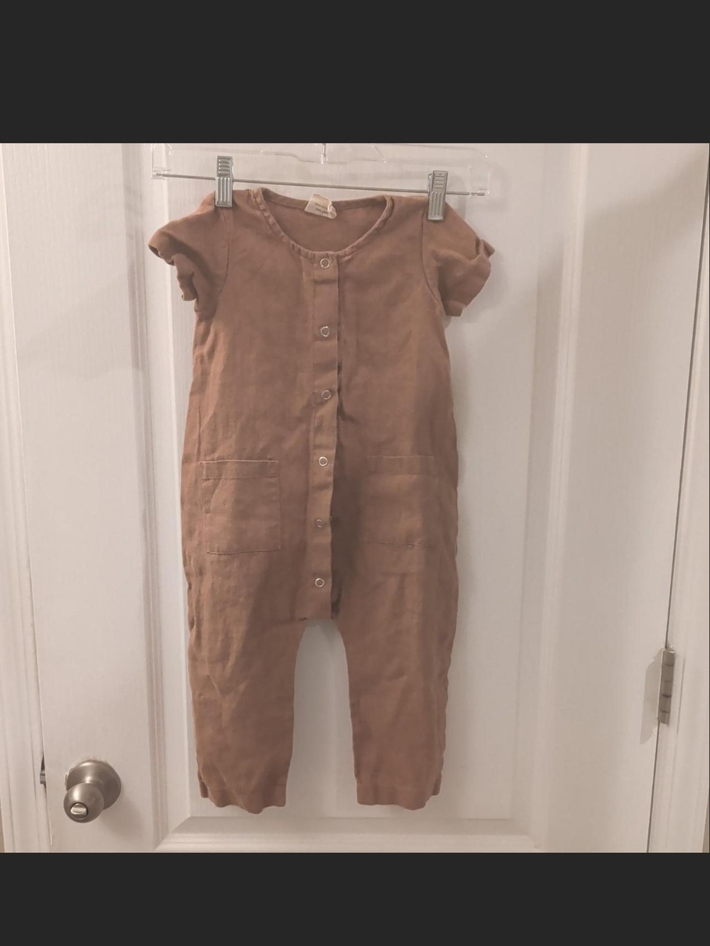 Red Creek Louie Jumpsuit Kids Button Up in Brown 18-24 Months 100% Linen
